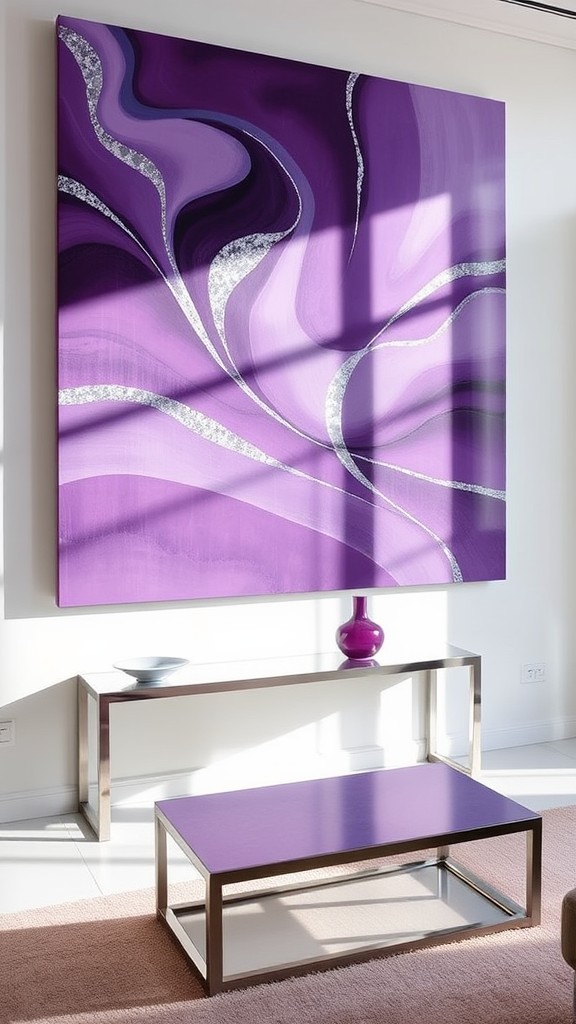 Abstract Purple and Silver Wall Art