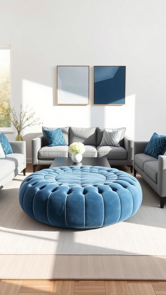 Add a Blue and Gray Ottoman