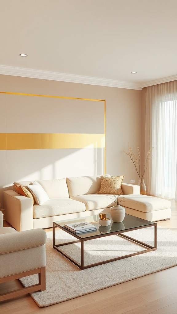 Beige Accent Walls with Gold Stripes