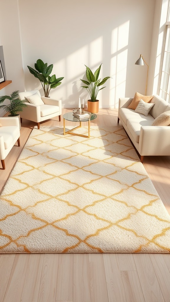 Beige area rug with Gold Pattern