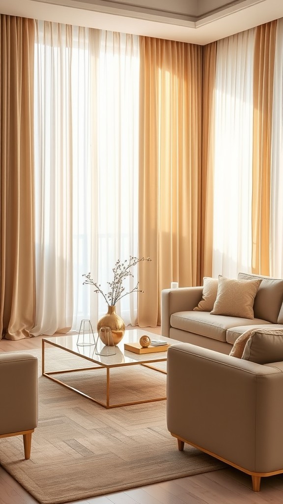 Beige Curtains with Gold Accents