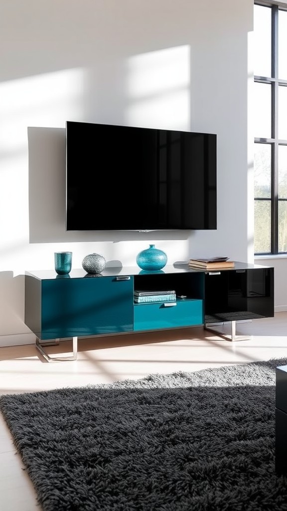 Black and Teal Media Console