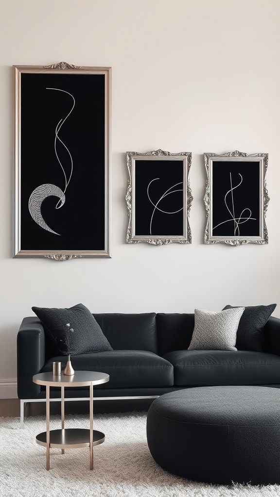 Black Artwork with Silver Frames