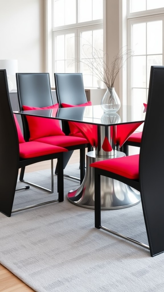 Black Dining Chairs with Red Cushions