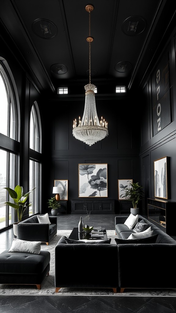 black living room ideas with high ceilin