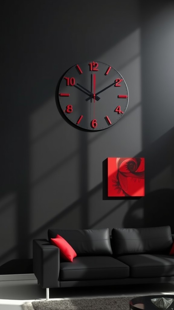 Black Wall Clocks with Red Details