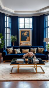 blue and gold living room decor ideas for a luxurious feel