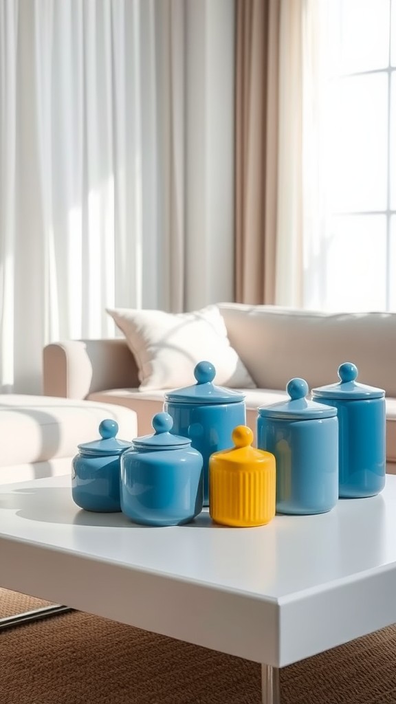 Blue and Yellow Decorative Canisters