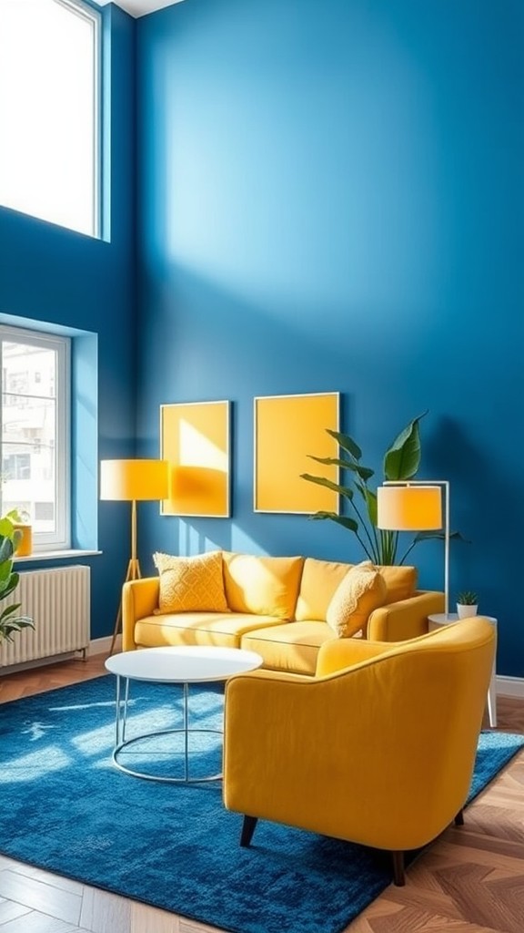 Blue Wall Paint with Yellow Accents