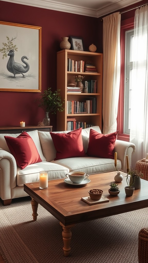 burgundy and cream living room decor ideas for a cozy feel