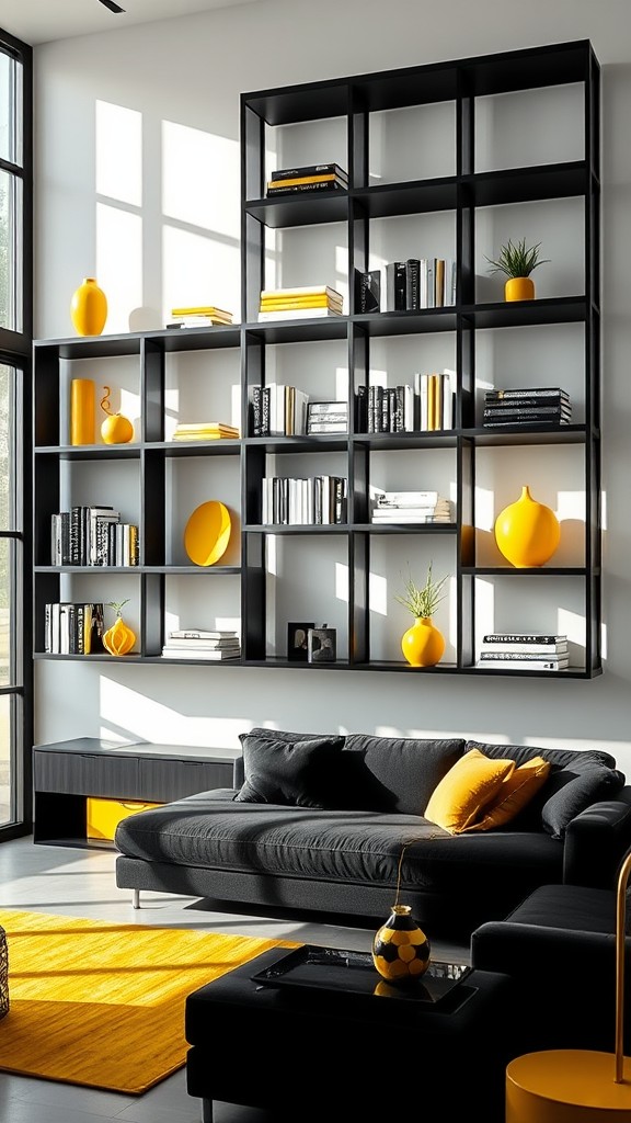 Chic Black and Yellow Shelving Units