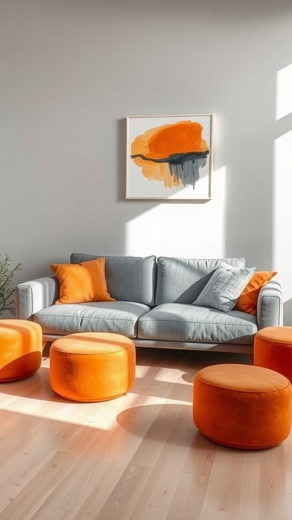 Choose Orange Stools or Ottomans with Gray Couches