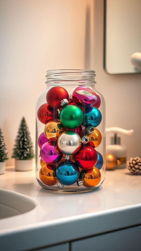 Christmas Ornaments in a Glass Jar