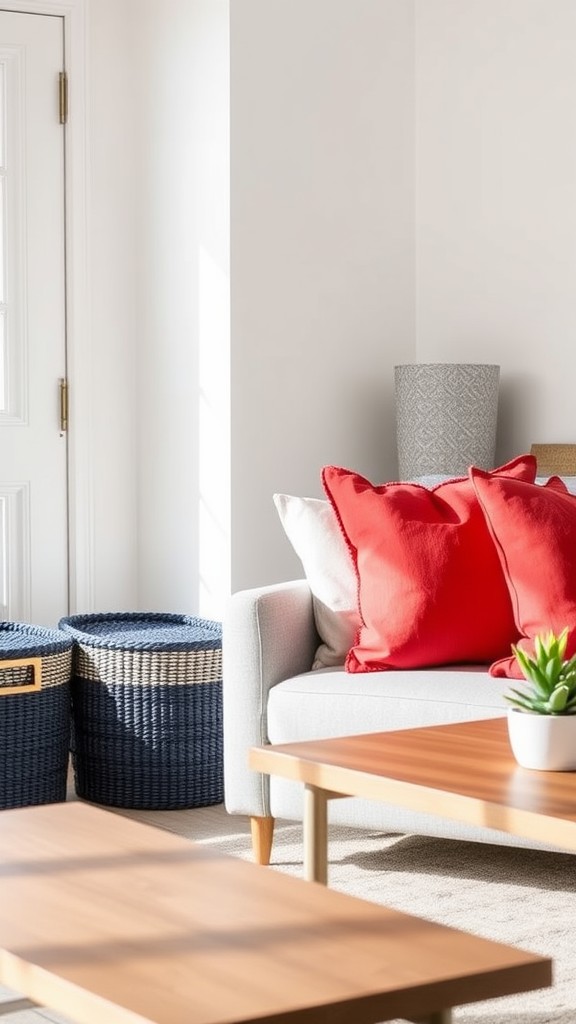 Coral and Navy Storage Baskets