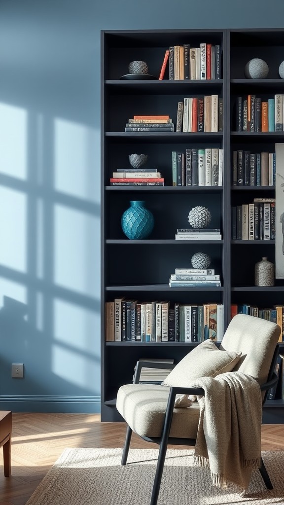 Create a Blue and Gray Bookshelf Arrangement