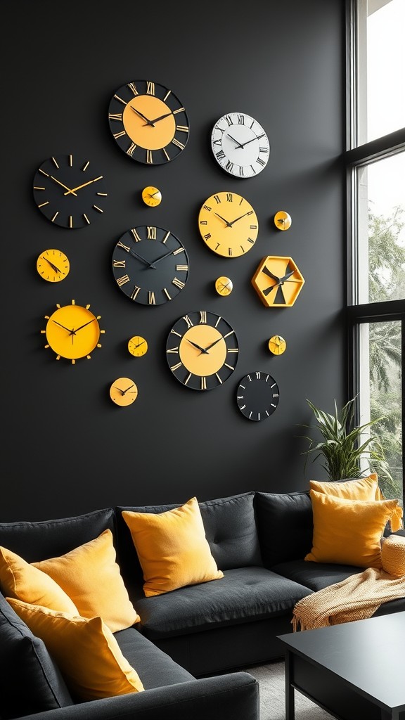 Creative Black and Yellow Wall Clocks