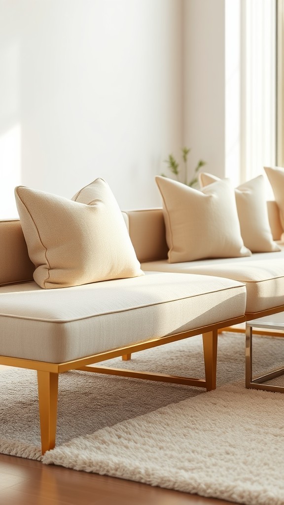 Cushioned Beige Benches with Gold Details