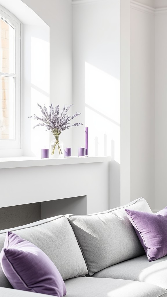 Elegant White Mantels with Purple Decor