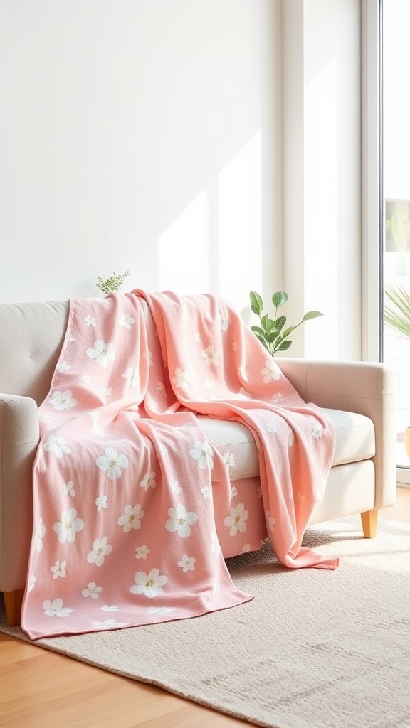 Floral Pink and White Throw Blanket