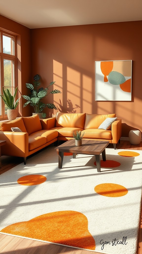 Geometric Area Rugs with Orange Highlights