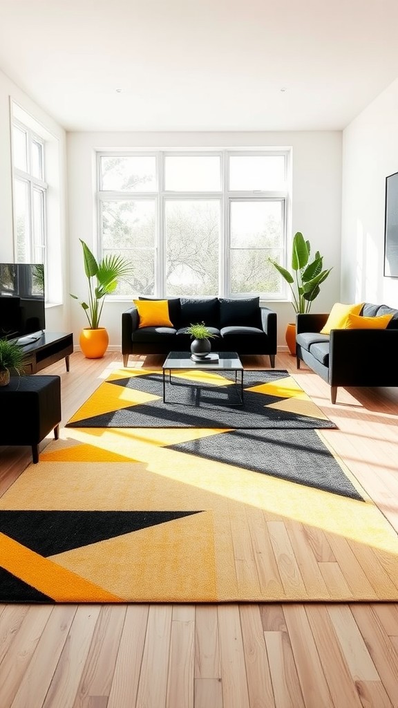 Geometric Black and Yellow Area Rugs