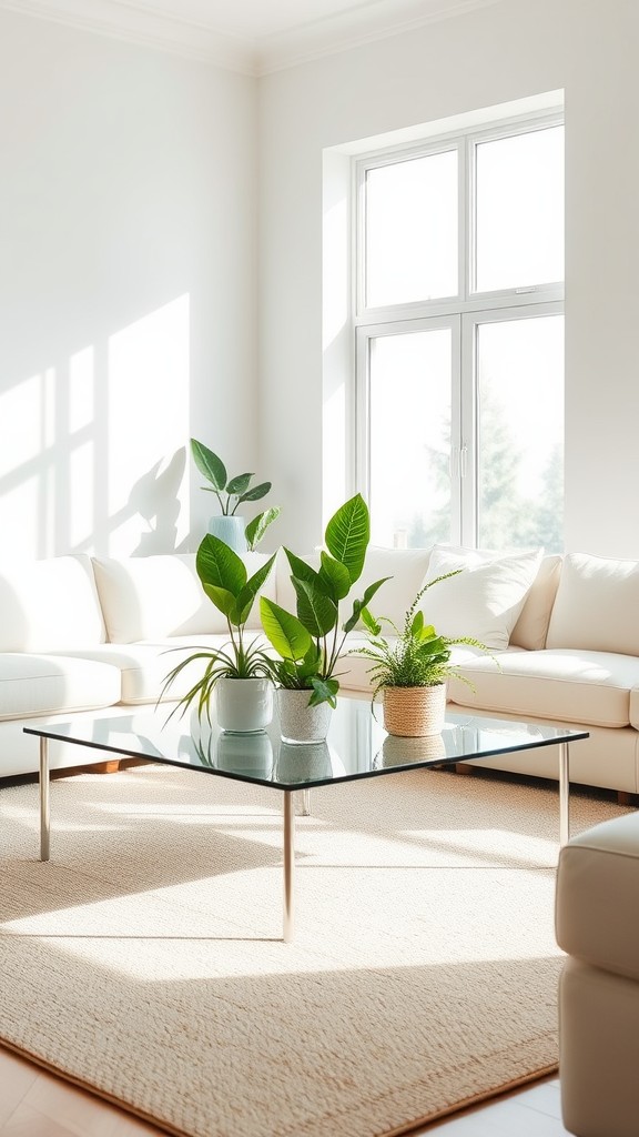 Glass Coffee Table with Fresh Green Plants