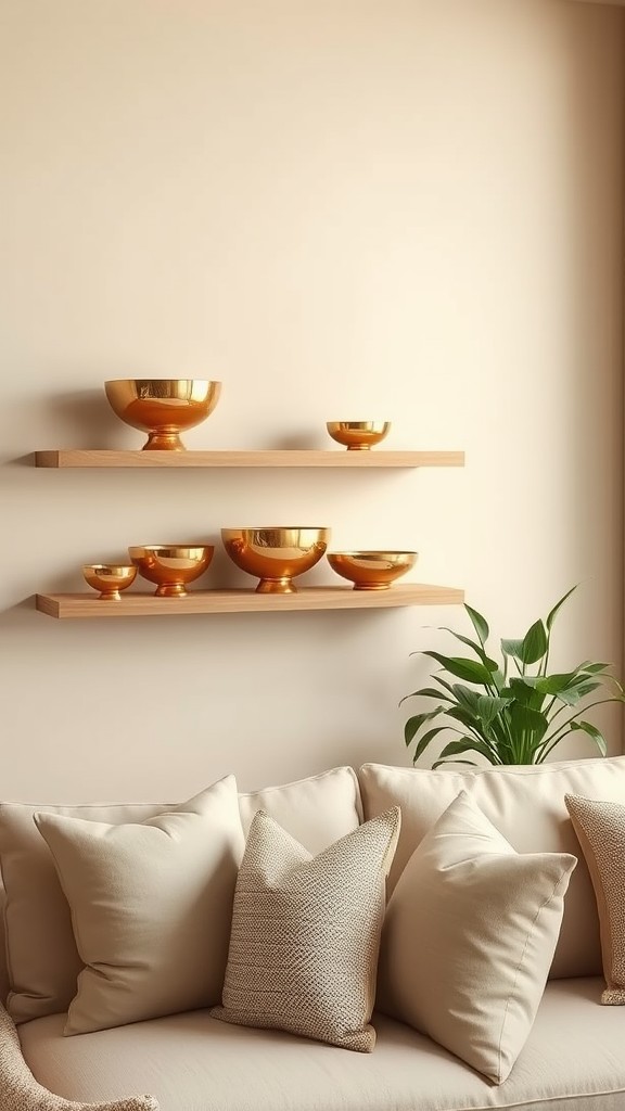 Gold Decorative Bowls on Shelves