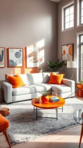 gray and orange living room decor ideas