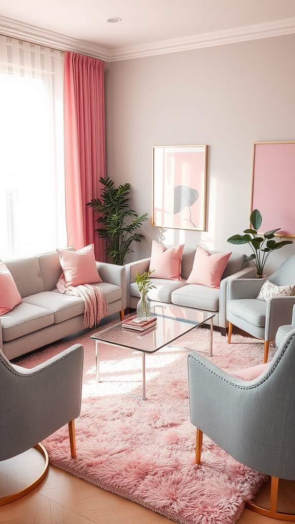 gray and pink living room decor ideas