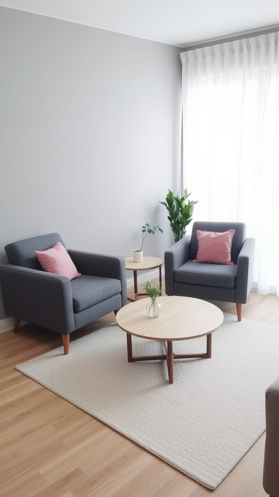 Gray Armchairs with Pink Cushions