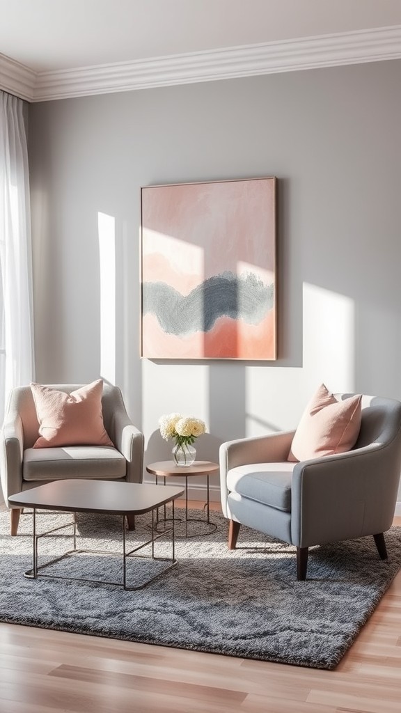 Gray Armchairs with Pink Upholstery