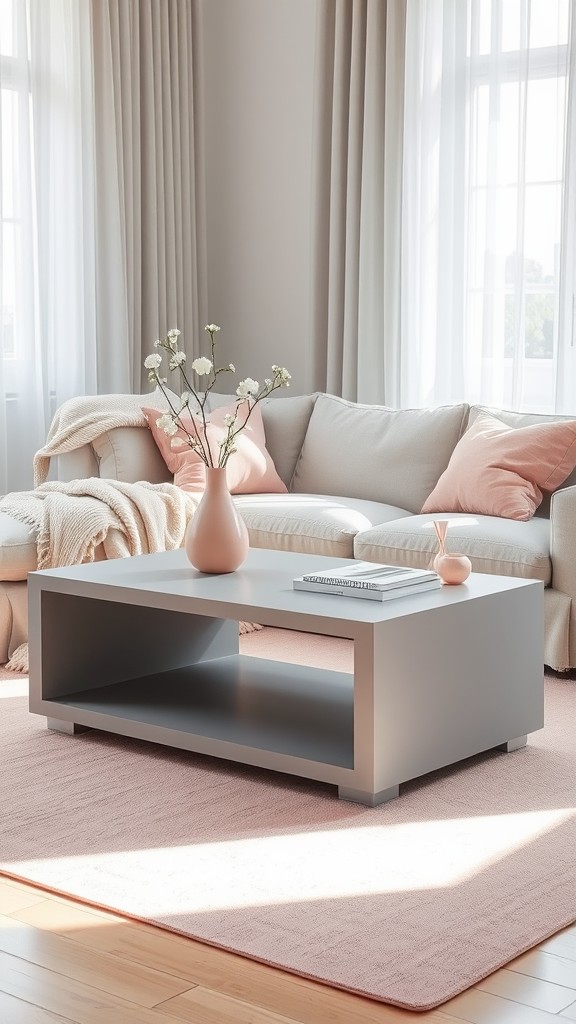 Gray Coffee Tables with Pink Accessories