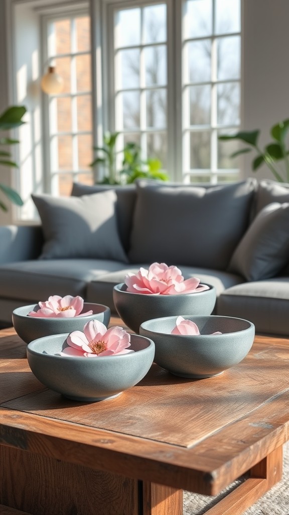 Gray Decorative Bowls with Pink Elements