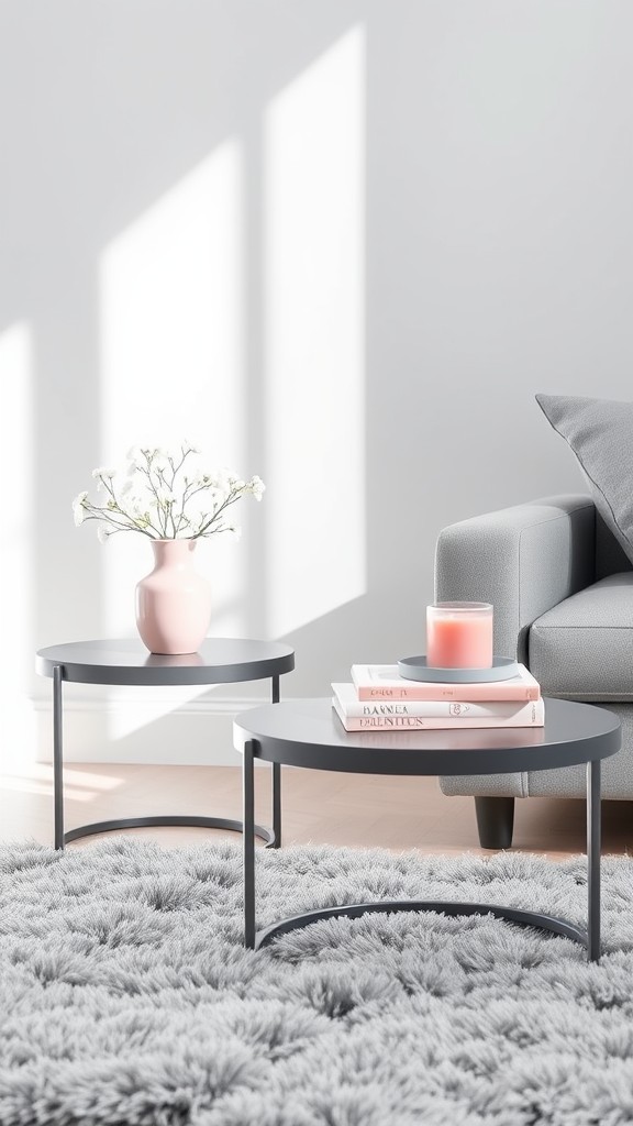 Gray Side Tables with Pink Accessories