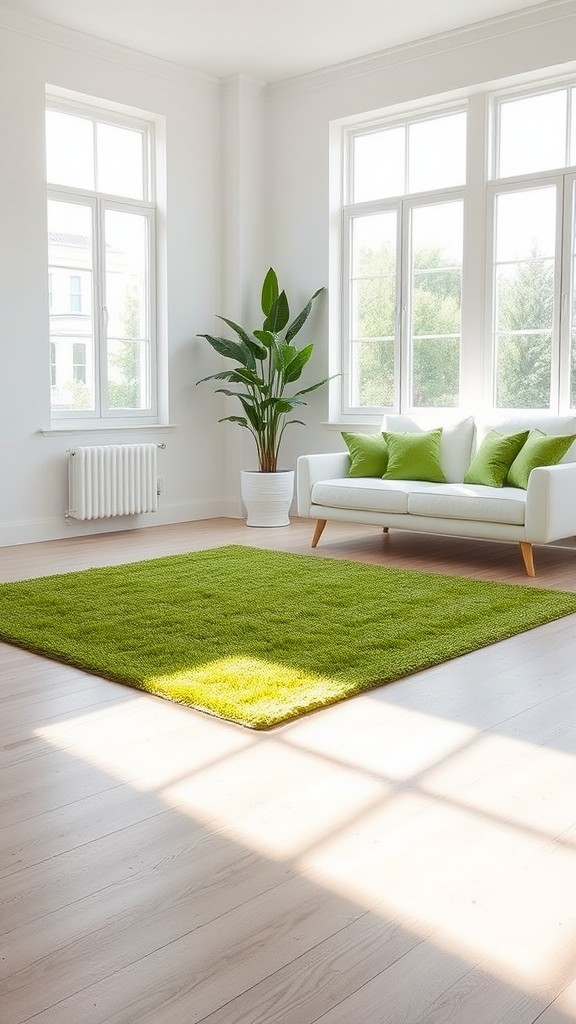 Green Area Rug on Light Wooden Flooring