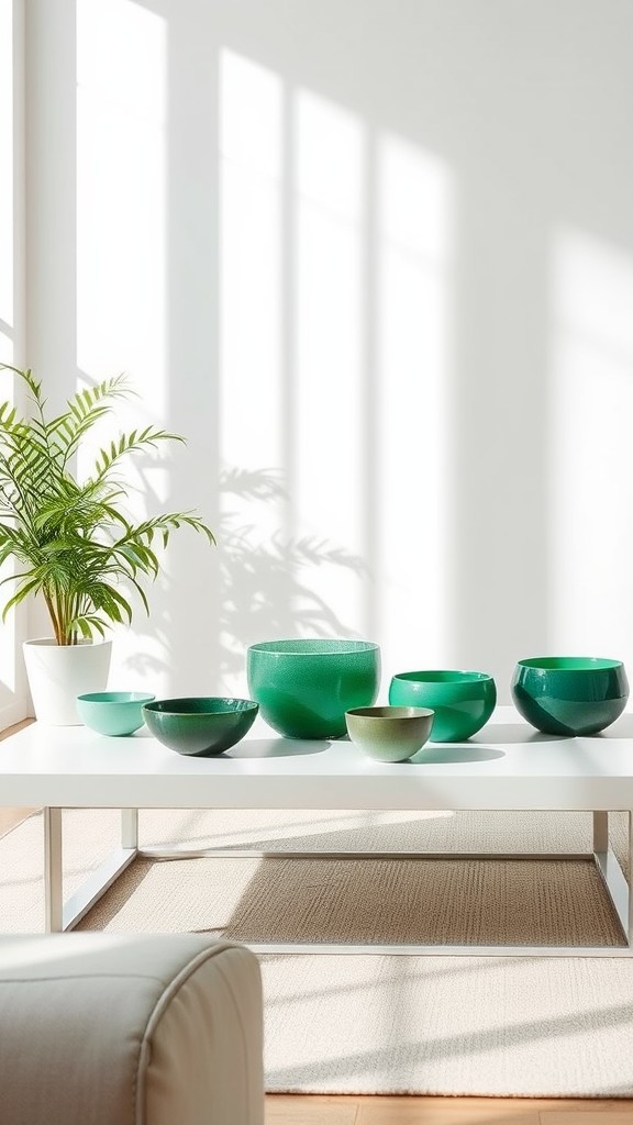 Green Decorative Bowls on White Surfaces