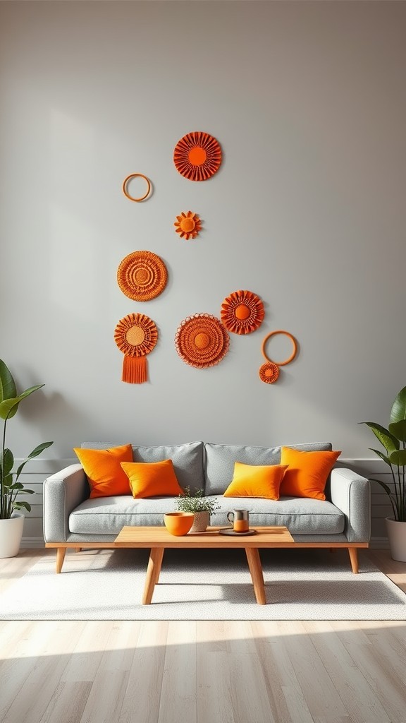 Hang Orange Wall Hangings on a Gray Backdrop