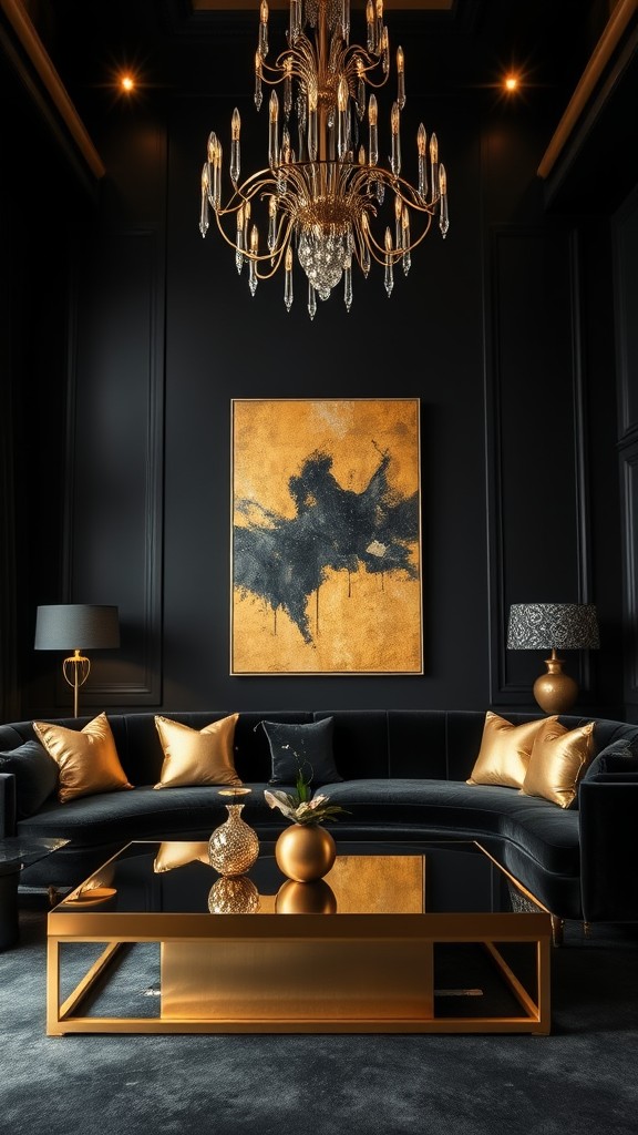 High-Contrast Black and Gold Decor