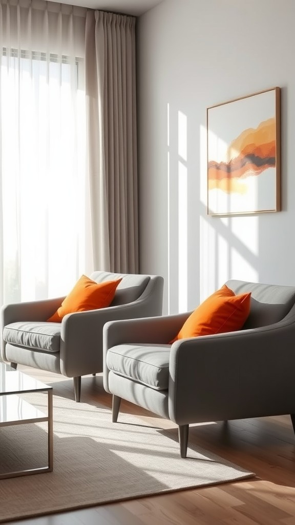 Implement Orange Decorative Pillows on Gray Chairs