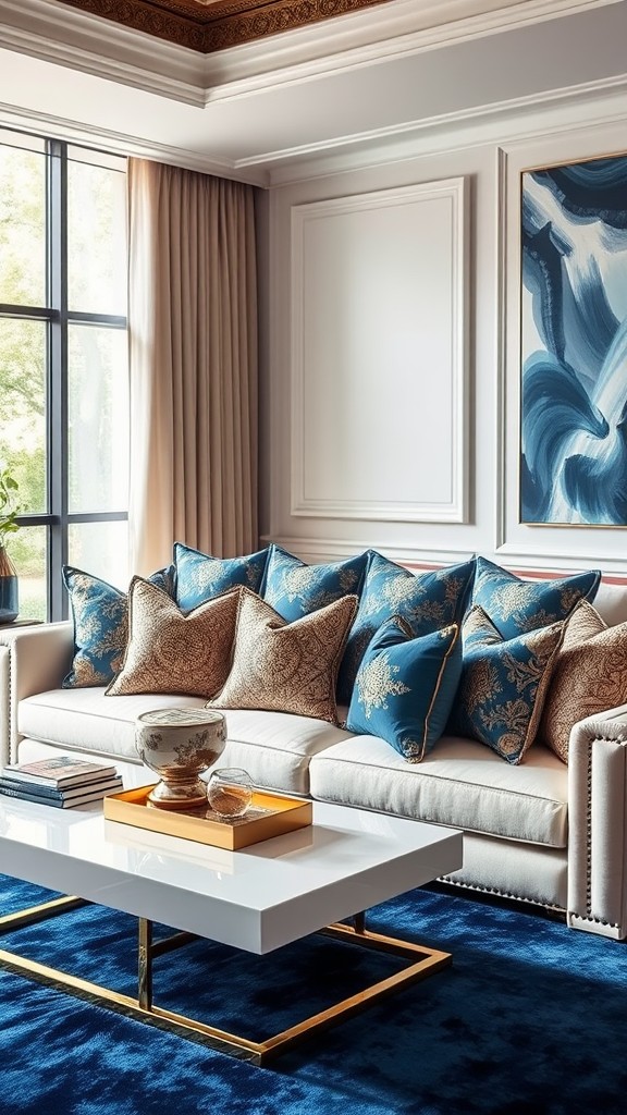 Incorporate Blue and Gold Throw Pillows