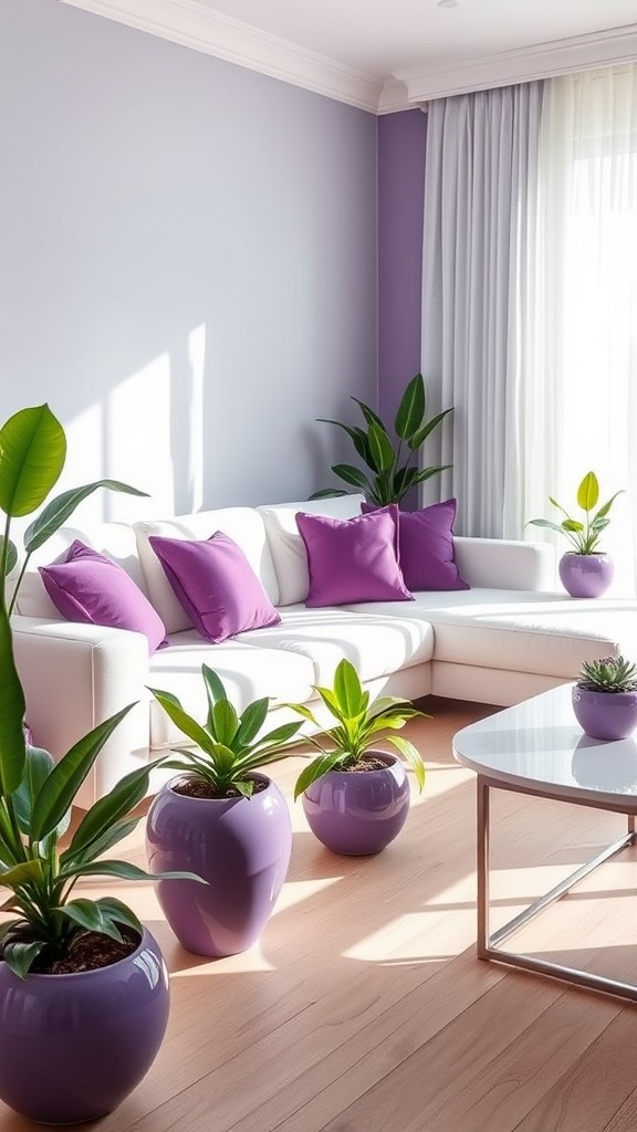 Incorporating Greenery with Purple Plant Pots