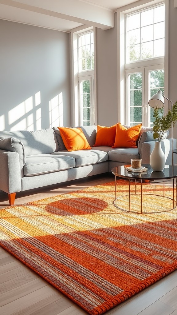 Integrate Gray and Orange Throw Rugs in Different Textures