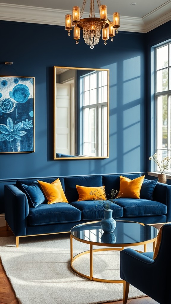 Introduce Blue Artwork with Gold Accents