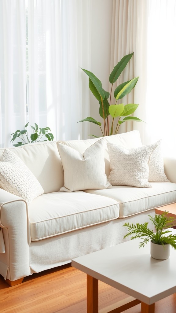 Layered White and Green Cushions