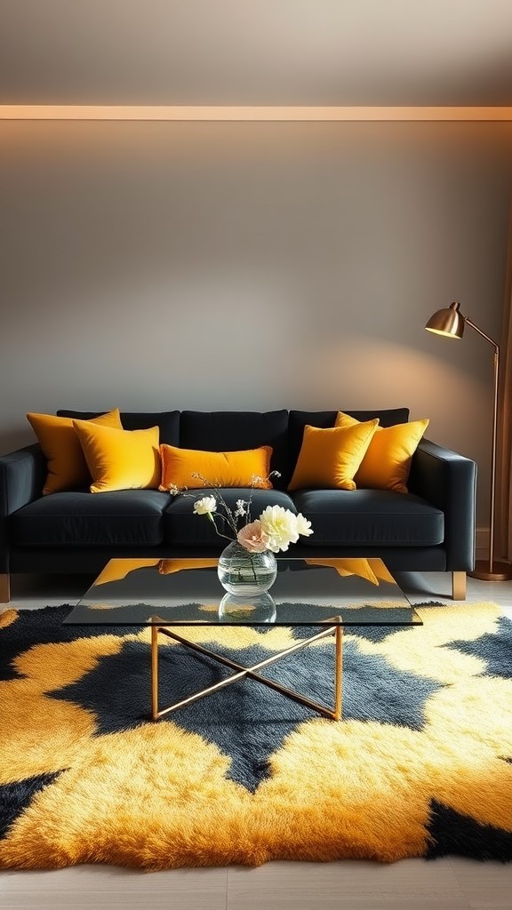 Luxurious Black and Yellow Couch