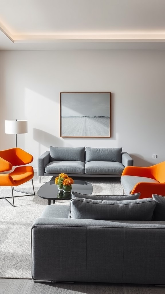 Mix Gray Upholstery with Orange Statement Chairs