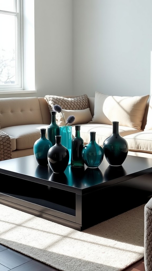 Mix of Black and Teal Vases