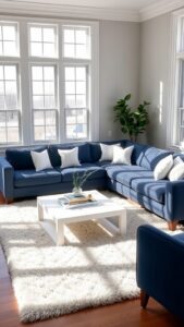 navy blue and white living room decor ideas