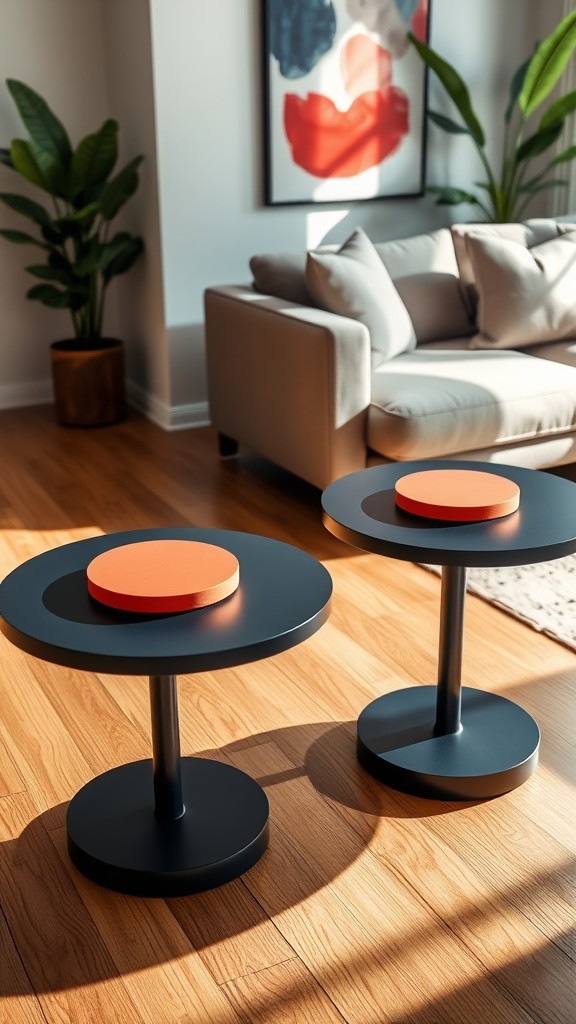 Navy Side Tables with Coral Coasters