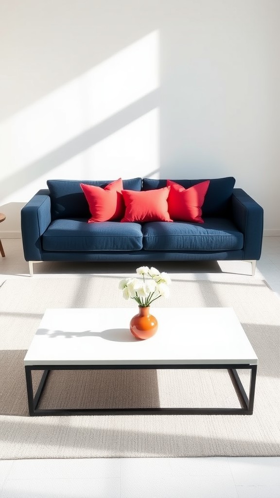 Navy Sofa with Coral Accents